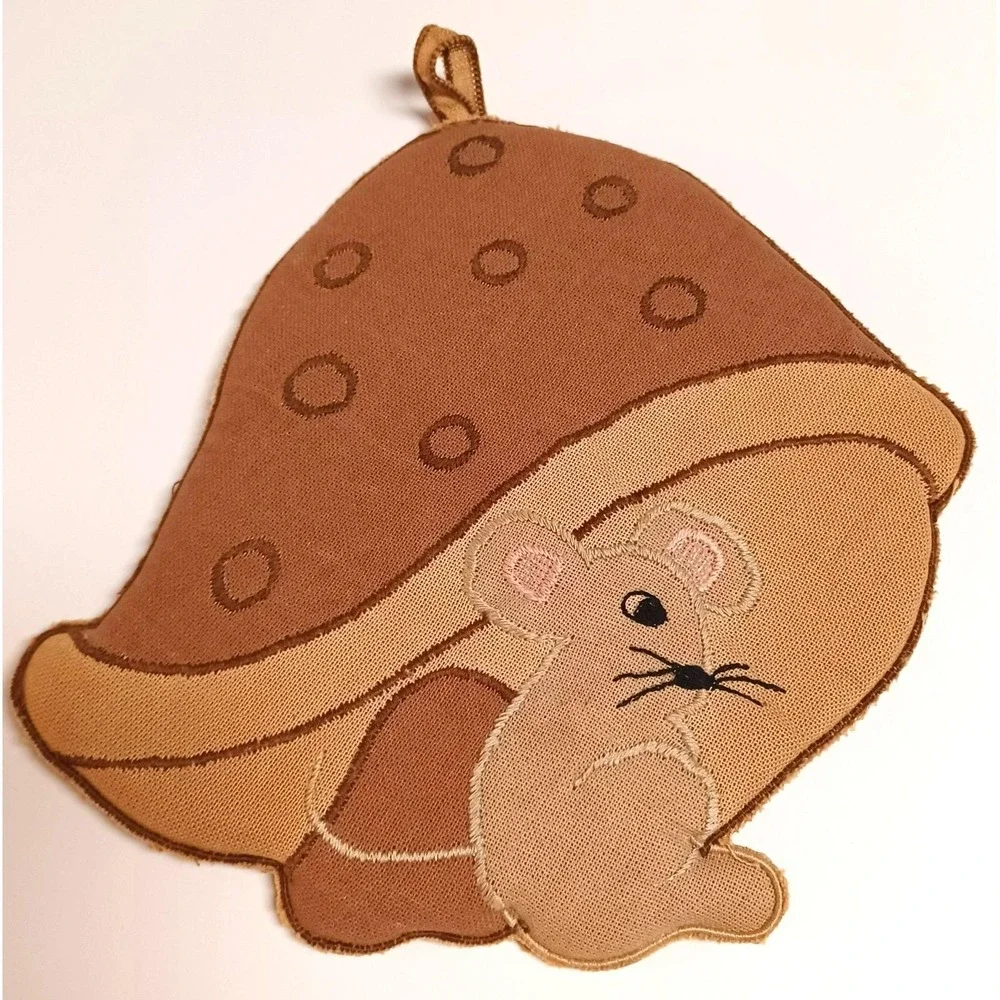 Vintage Zak Designs Mouse Under Mushroom Potholder Hot Pad Retro Brown